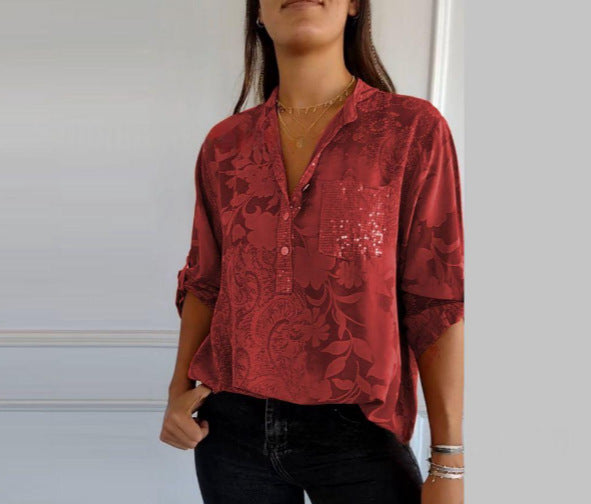 Summer New European And American Women's Fashion High-end Temperament Elegant Printed Shirt Top