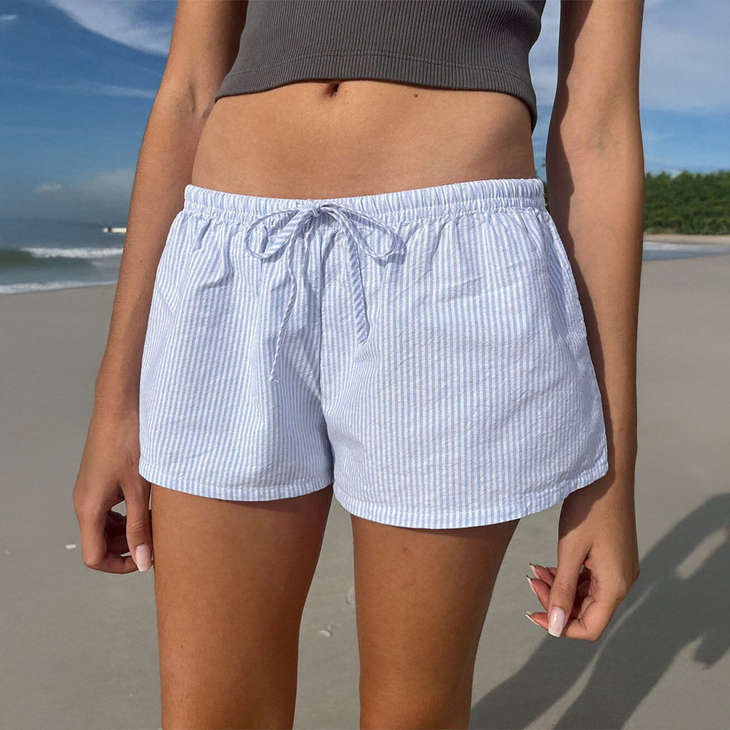 Women's Casual Vacation Striped Lace-up Shorts