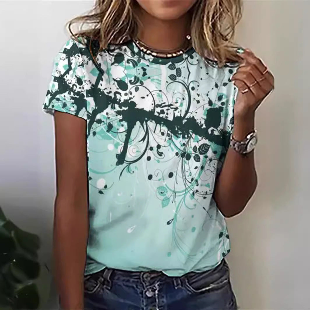 Women's Casual Pattern Digital Printed T-shirt
