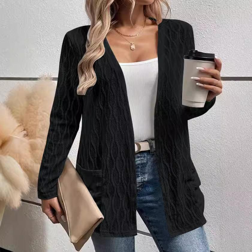 Hollow-out Casual Commuting Knitted Long-sleeve Cardigan