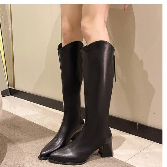 Plus-Size Womens Chunky-Heel Pointed-Toe Mid-Calf Fashion Boots In A Casual Style