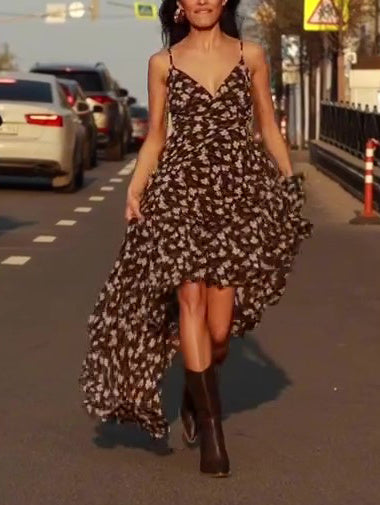 Floral - Print Spaghetti - Strap Dress