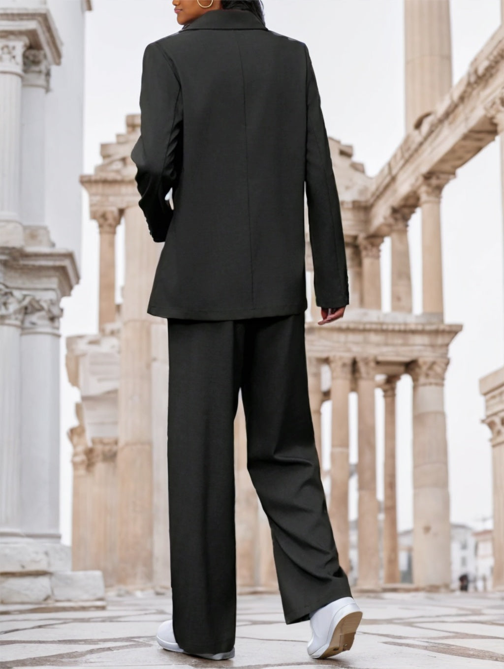 Ladies' Notched Collar Double Button Blazer And Pants Set