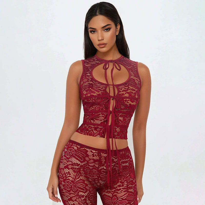 Lace-up Backless Top And Shorts Set