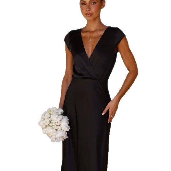 Women's Satin Solid Color V-neck Dress