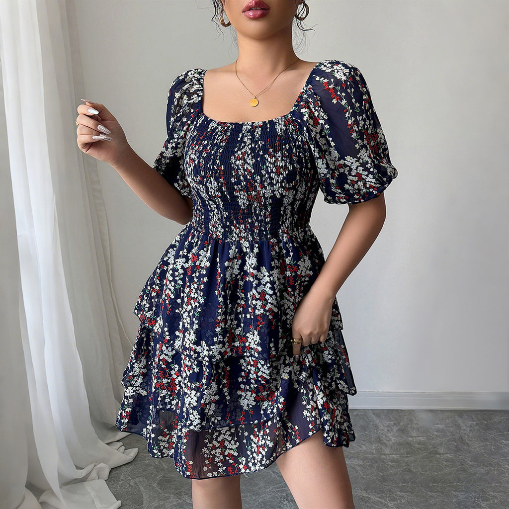 European And American Elegant Floral Cake Dress