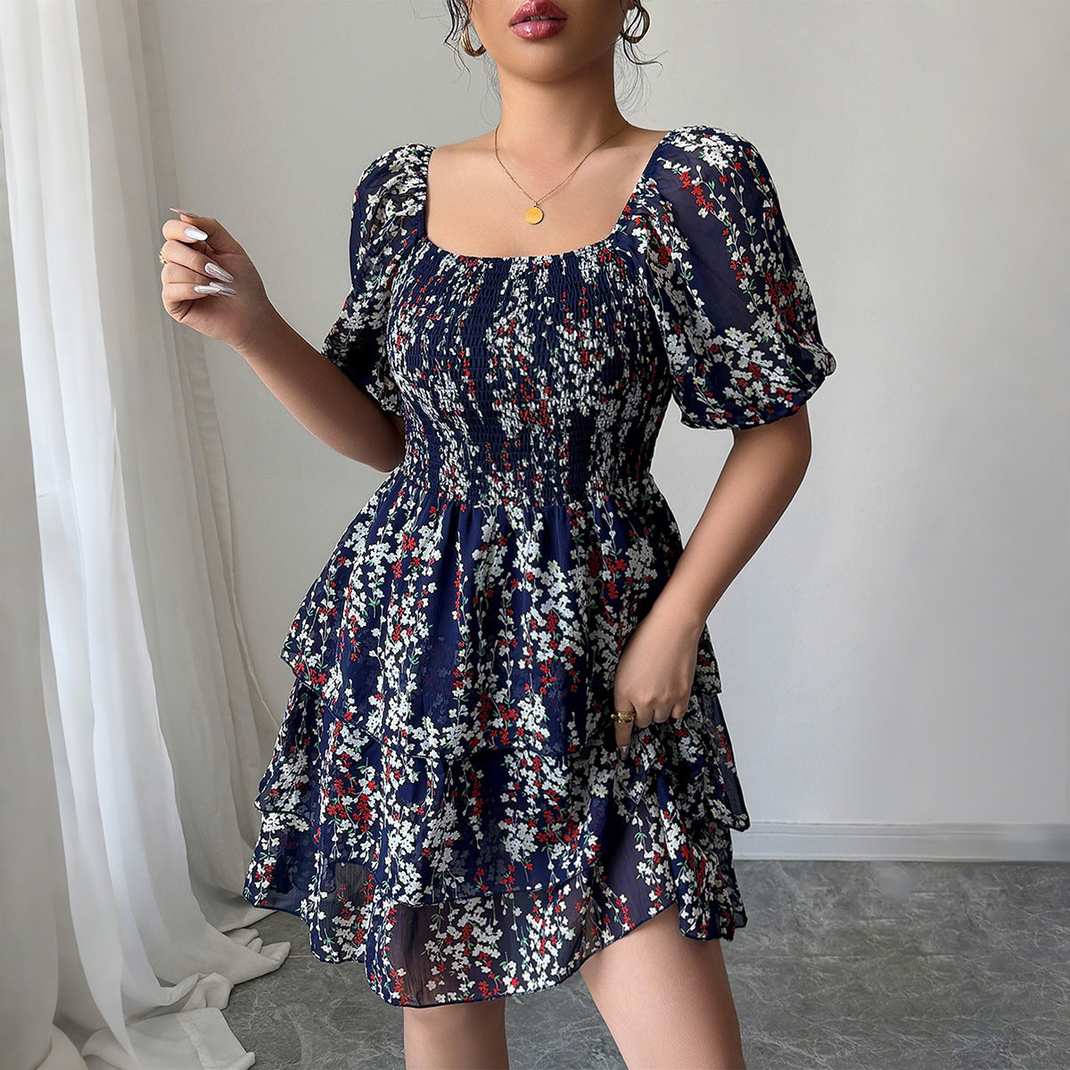 European And American Elegant Floral Cake Dress