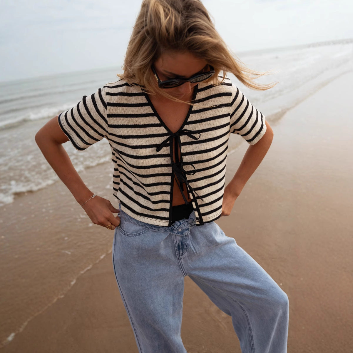 Women's Striped Tie-dye Spliced Fashion Short Sleeve