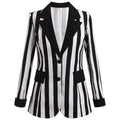 Womens Striped Slim-Fit Lapel Long-Sleeve Jacket