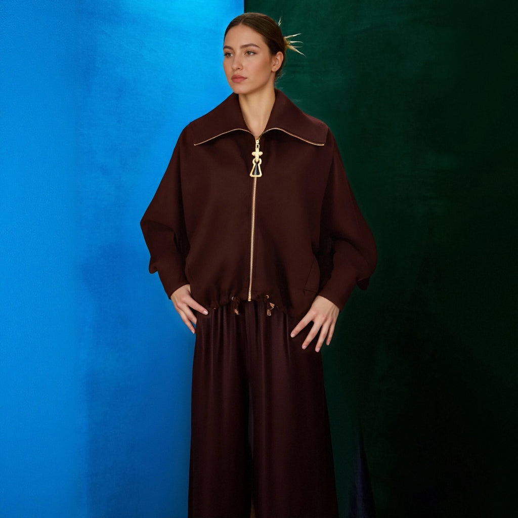 Heavy Embroidery Patchwork Loose Drawstring Silhouette Jacket