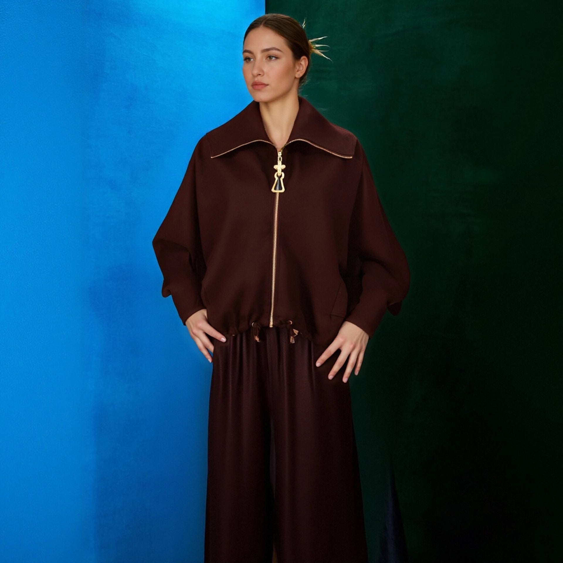 Heavy Embroidery Patchwork Loose Drawstring Silhouette Jacket