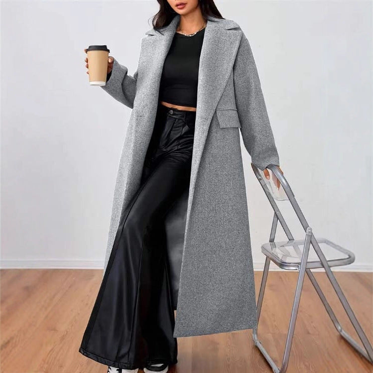 Women's Wool Coat Fashion Long Sleeve Lapel Long Coat