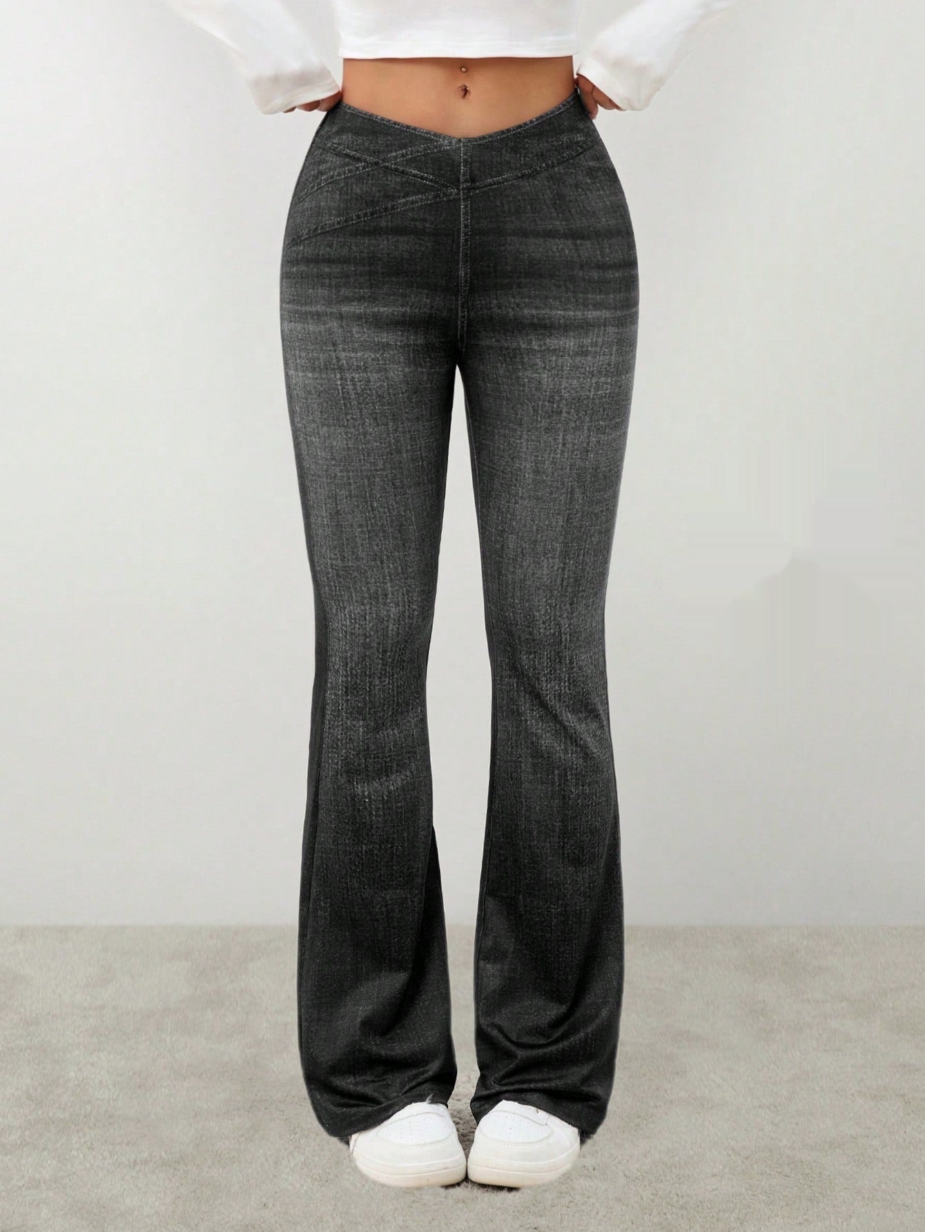 Denim High-rise Slim-fit Slightly Flared Pants That Create A Slimming Look