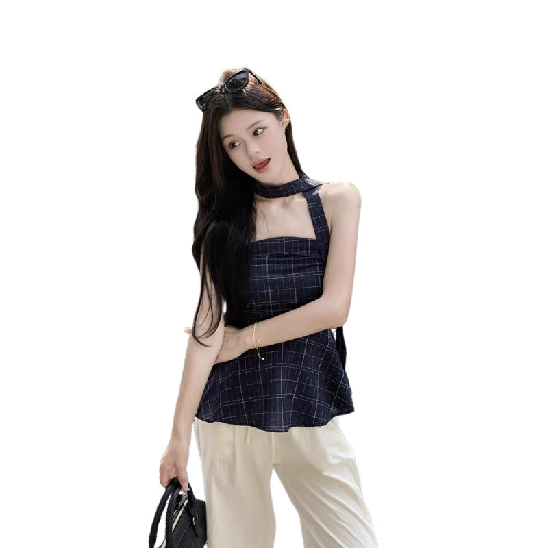 American Retro Plaid Tube Top Vest For Women