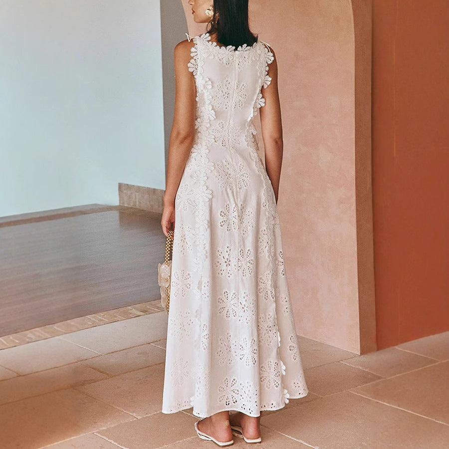Lace Embroidery Strap Holiday Dress