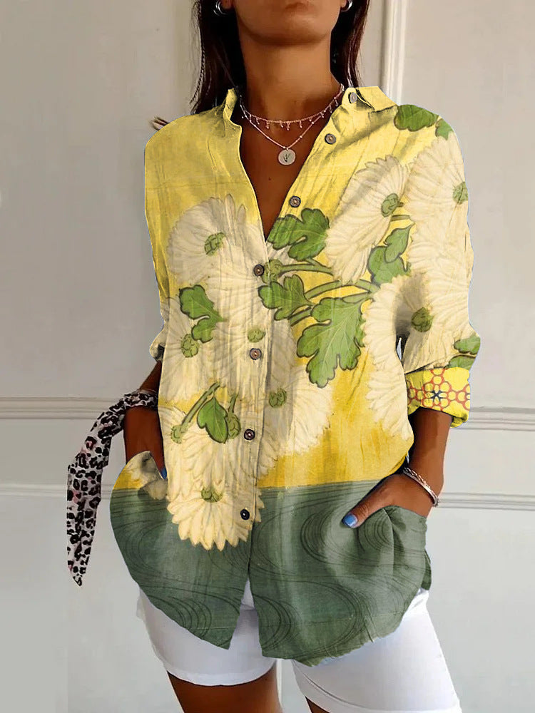 New Women's Long Sleeved Shirt For Summer Fashion, 3D Printed Shirt With Floral Pattern
