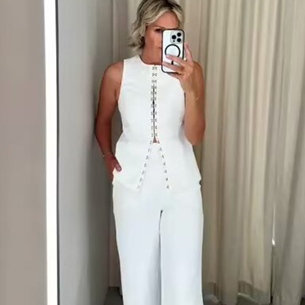 Round Neck Sleeveless Vest Fashion Casual Pants Suit
