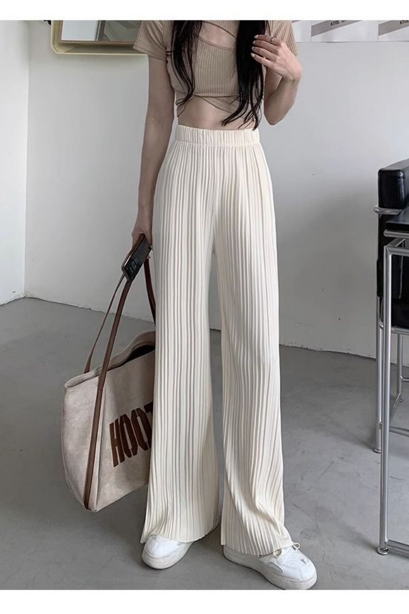 High-waisted Draping Lightweight Pleated Casual Pants