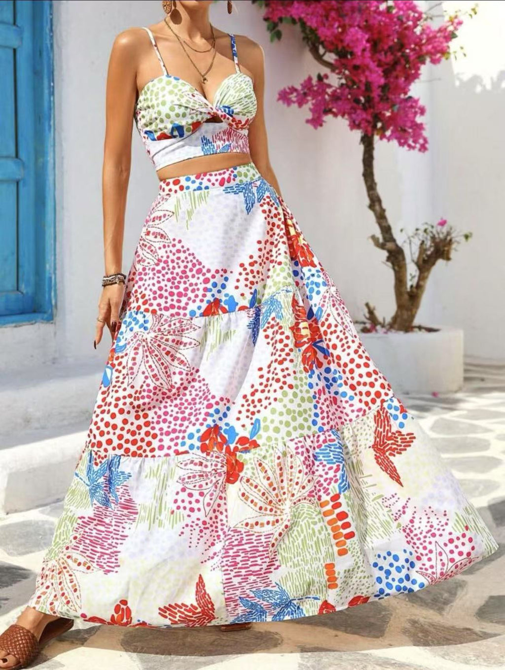Printed Fashionable Slim-fit Suspender Skirt Suit Women