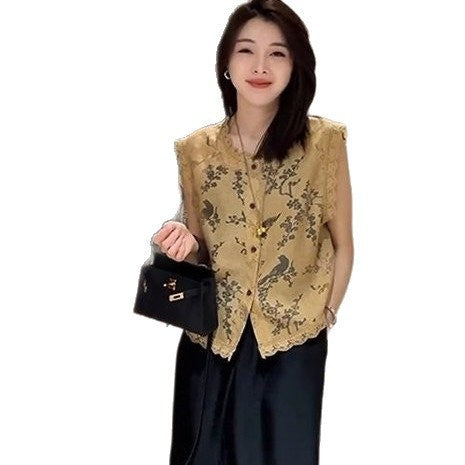 Fashion Chinese Style Traditional Lace Thin Sleeveless Retro Vest