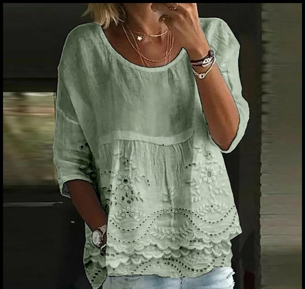 Women's T-shirt Casual Spider Bat Digital Print Mid Sleeve Pleated Round Neck Top