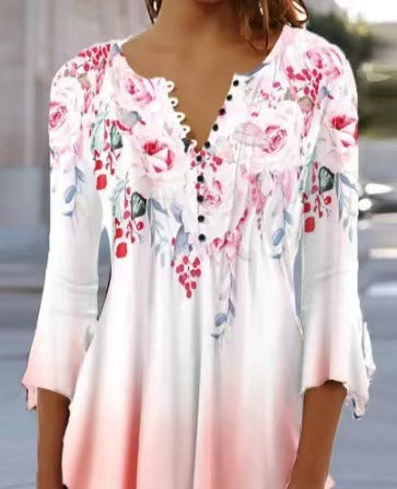 V-neck Slim-fit Printed Top Women
