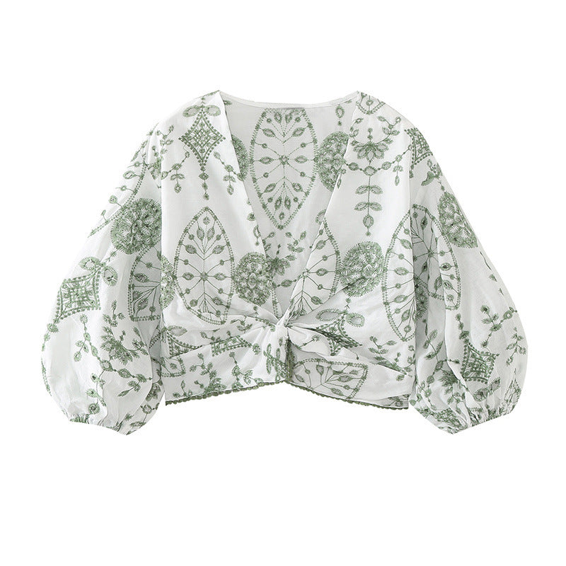 European And American Style Contrast Color Embroidered Short Top Shorts Suit