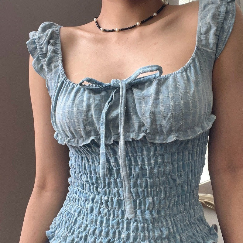 Retro Minority Graceful And Fashionable Drawstring Slim Top