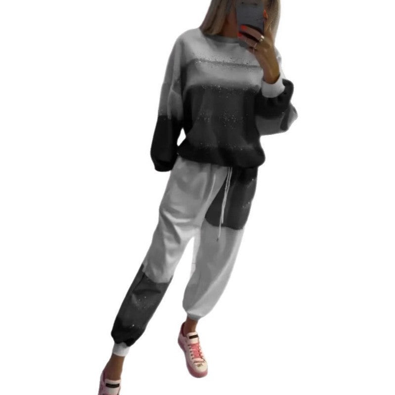 Women's Casual Dusting Powder Striped Top Drawstring Two-piece Pants
