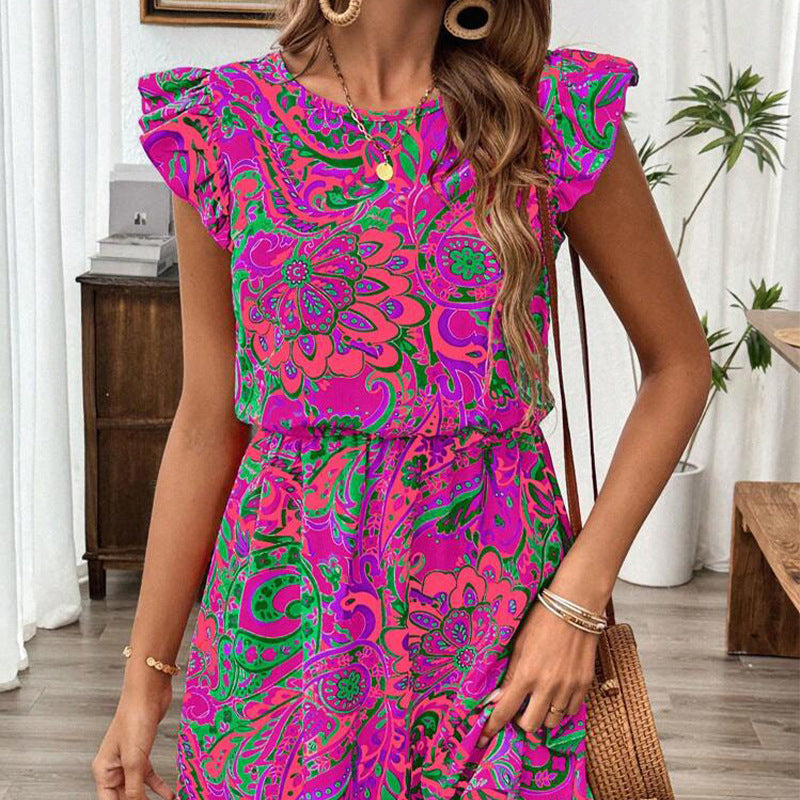 Dress European And American Ruffle Sleeve Slim Fit A- Line Dress Midi Dress