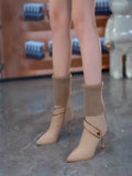 Stylish Stretchy Knit High-heeled Slim Boots With A Thin Heel For Women