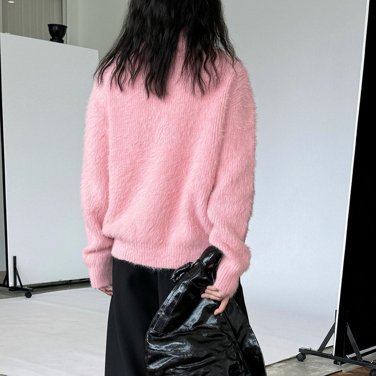 Korean-style Relaxed Faux Mink High-neck Sweater Top