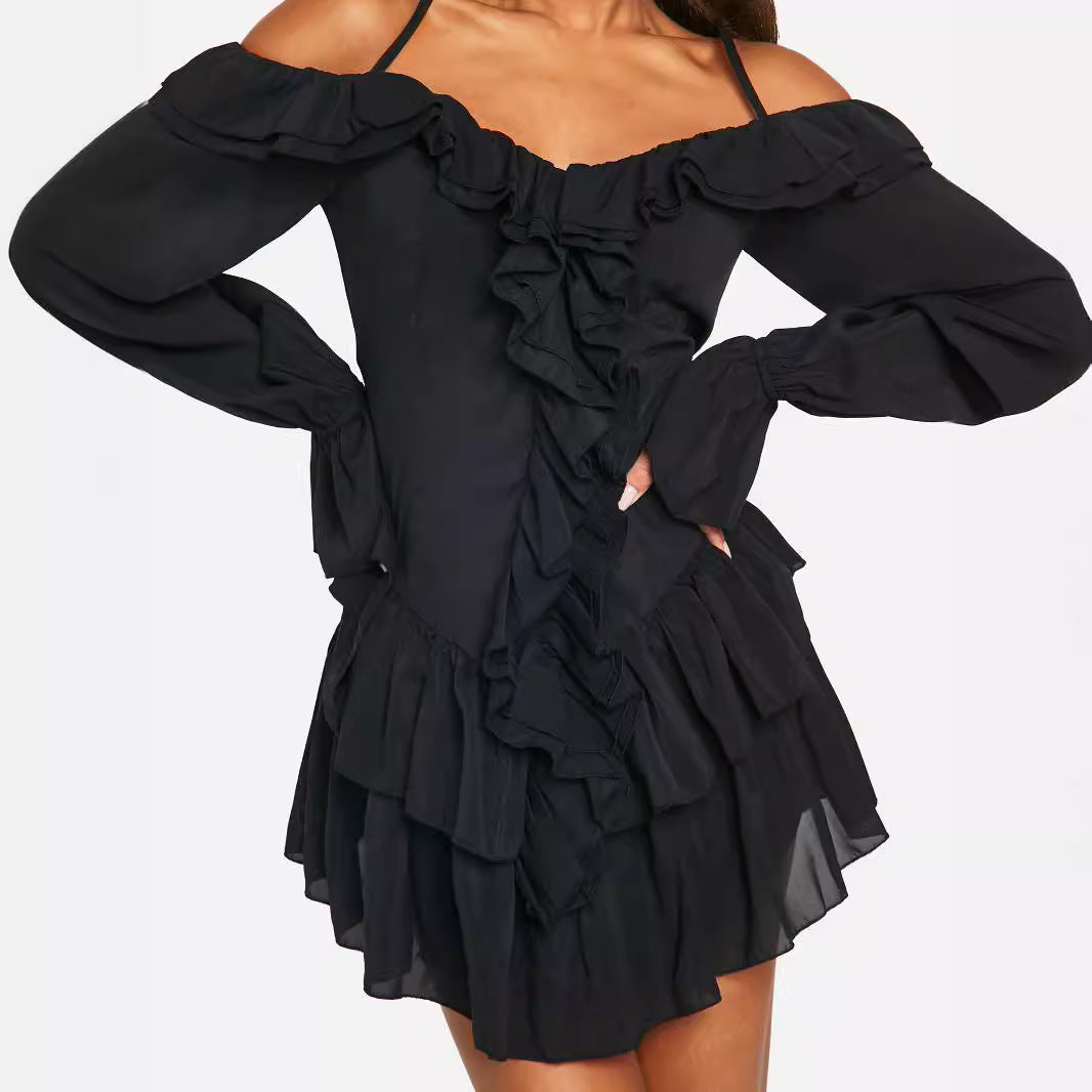 European And American Fashion Ruffles Halter Dress