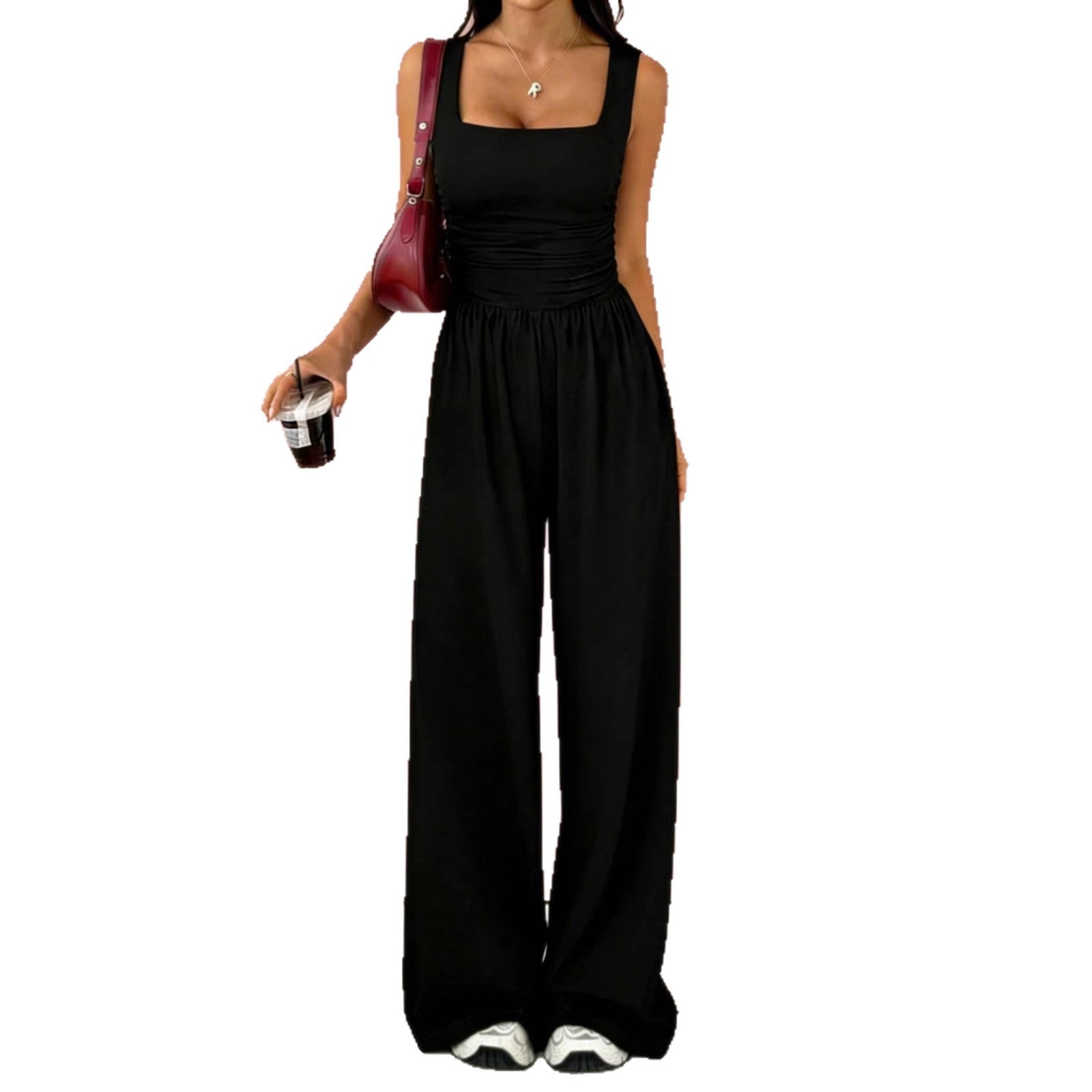 Solid-Color Sexy Tank Top Casual Wide-Leg Pants Two-Piece Set