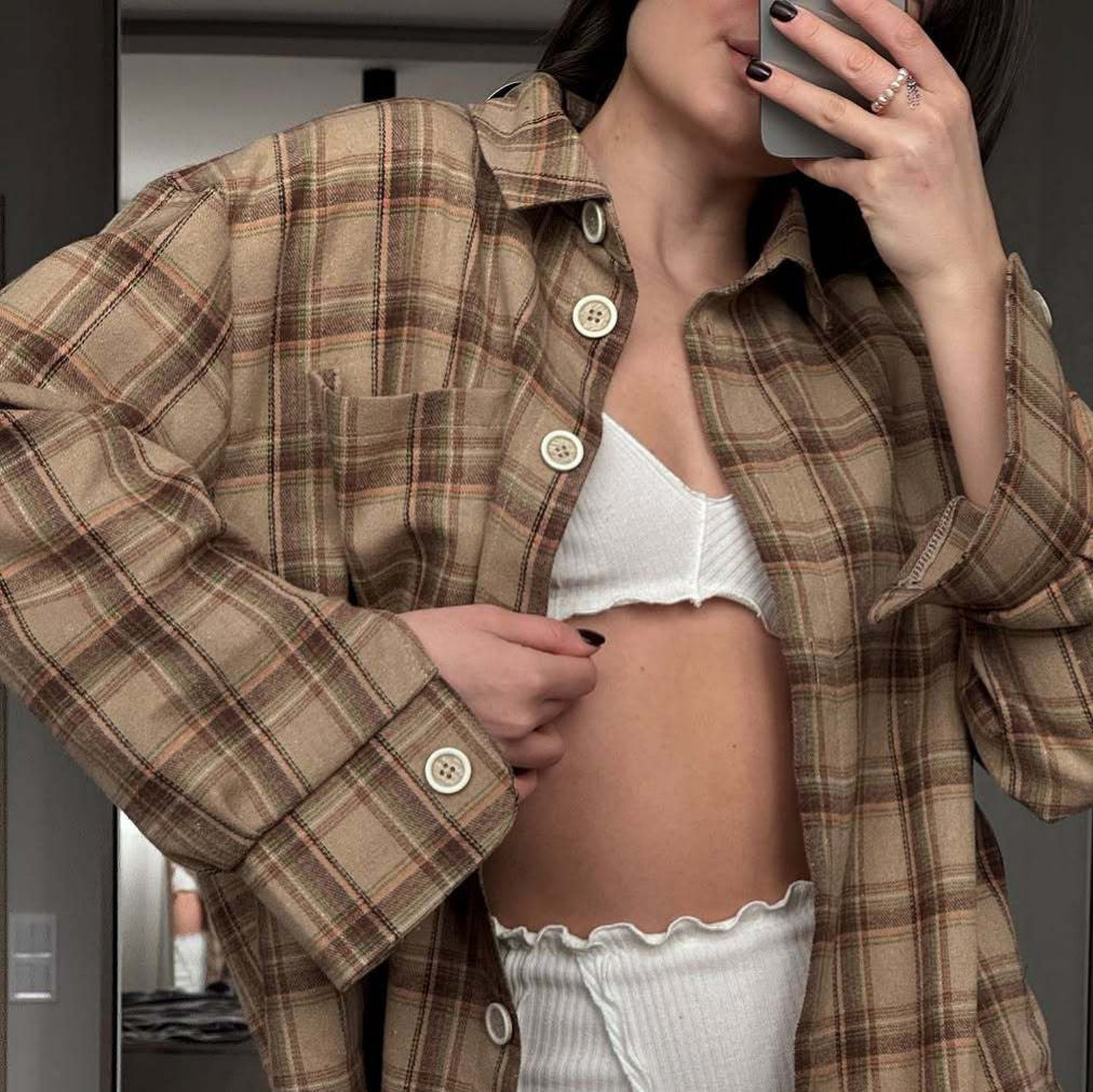 Design Sense Niche Loose Plaid Long Sleeve Shirt Coat