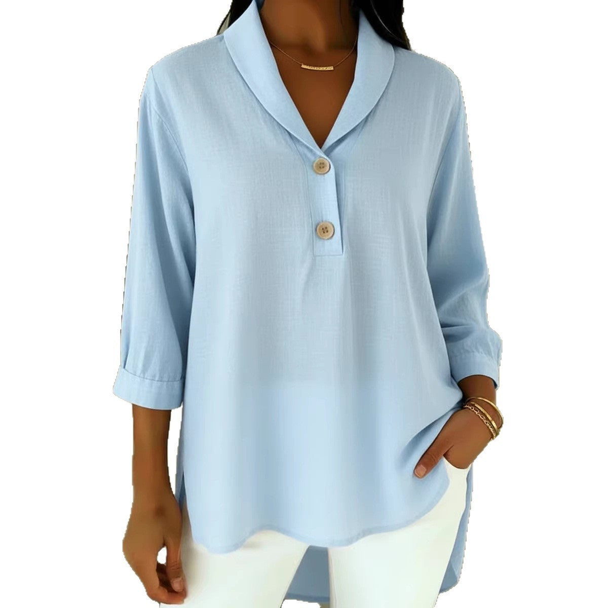 Womens Casual Loose-fitting Fashionable Button-up Shirt