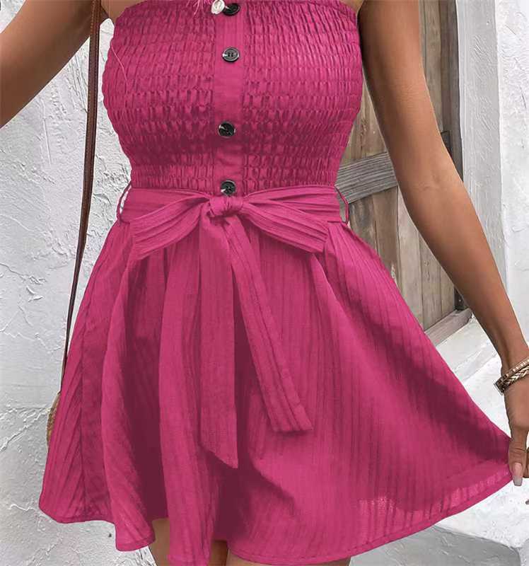 Women's Clothing Pure Color Tied Tube Top Sexy Fashion Casual Jumpsuit