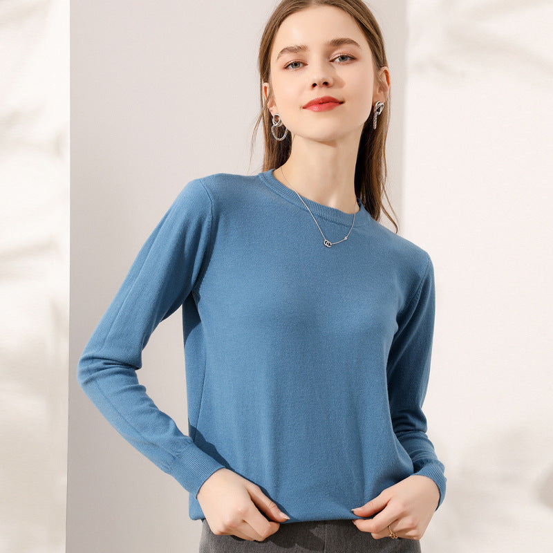 Lightweight Long-sleeve Crew-neck Wool Knit Sweater