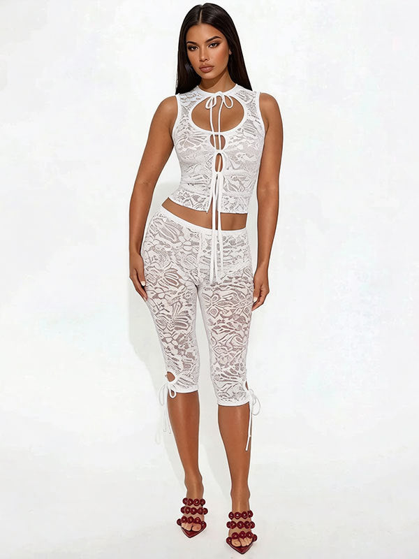 Lace-up Backless Top And Shorts Set