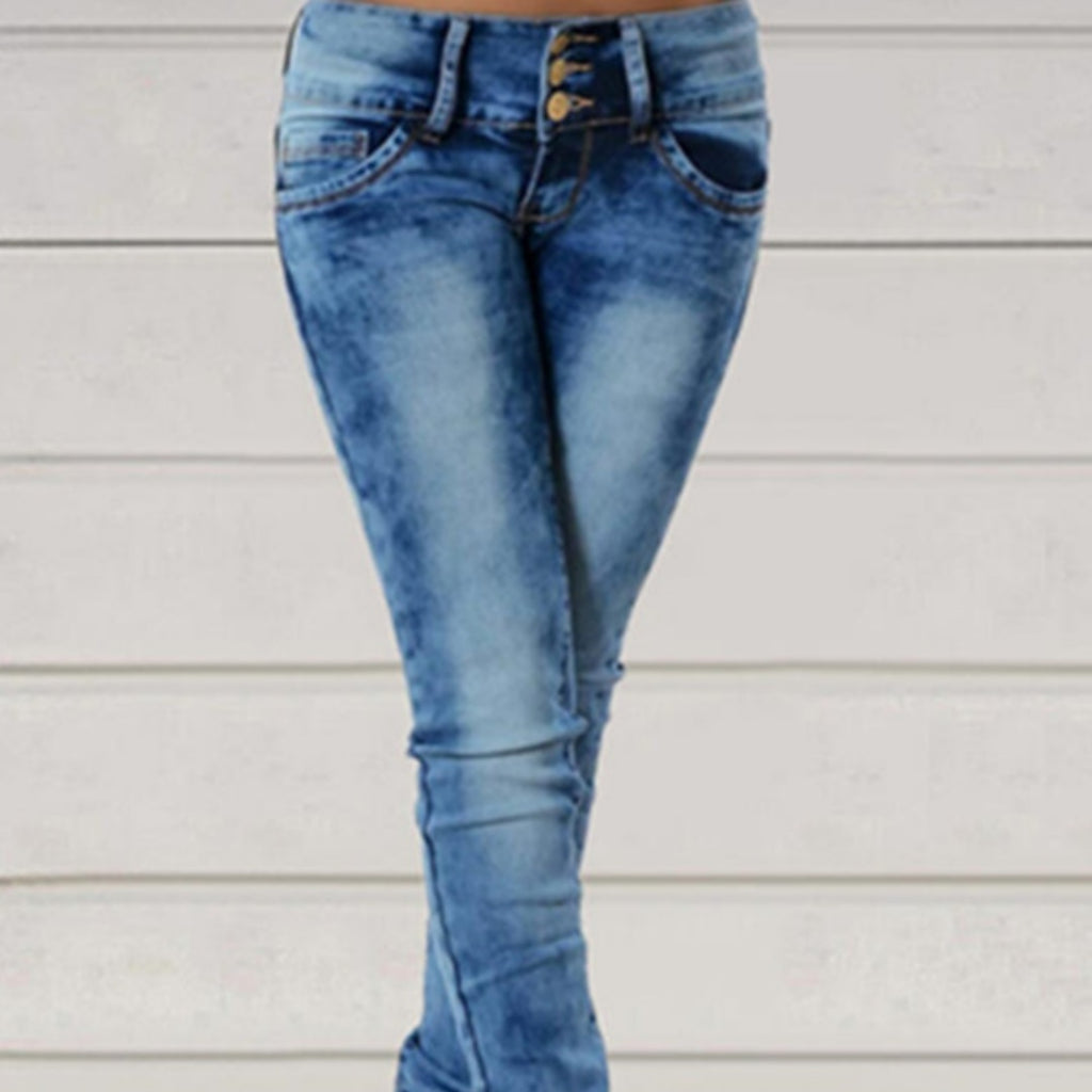 Women's Simple Stretch Slim-fit Blue Washed Jeans