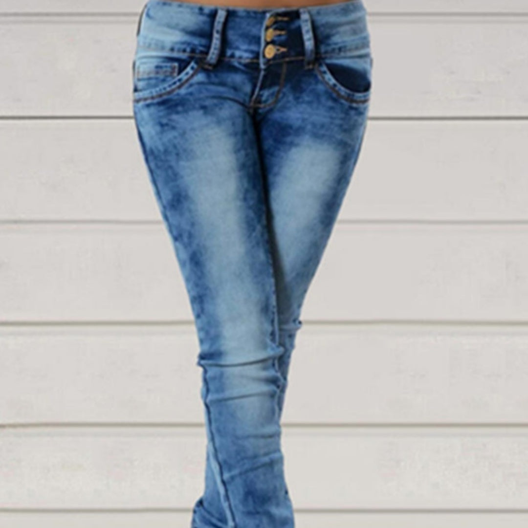 Women's Simple Stretch Slim-fit Blue Washed Jeans
