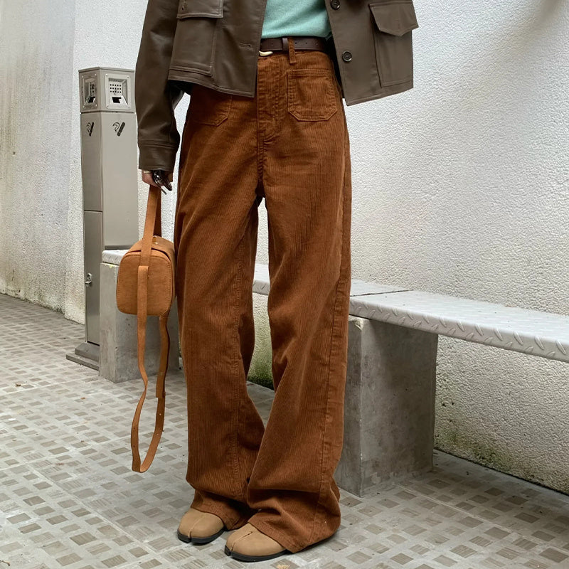 Tall Loose All-matching Corduroy Retro Straight-leg Trousers