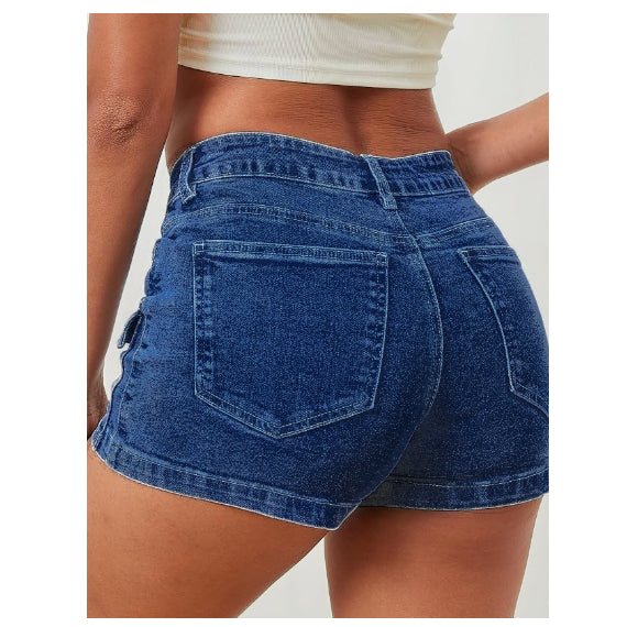 Solid-Color High-Waist Slim-Fit Denim Shorts