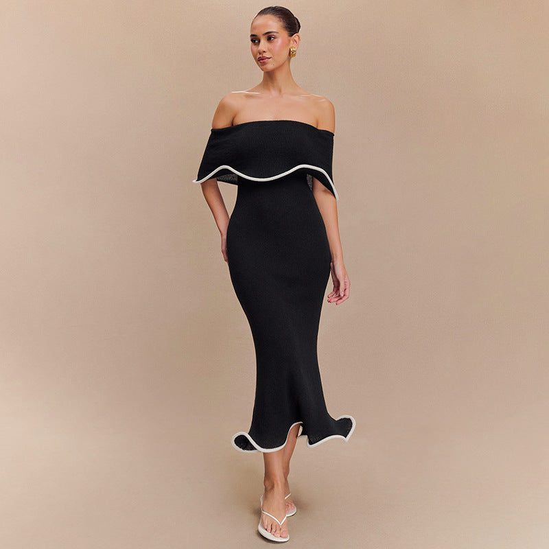 Contrast Color Waist Trimming Ruffles Tube Top Dress