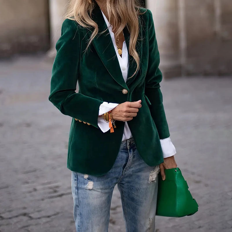 Elegant Figure-flattering Velvet Blazer With A Refined Touch