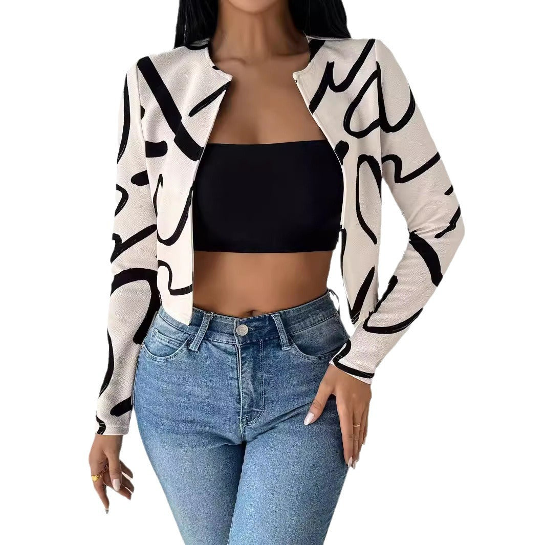 Womens Stylish Casual Printed Jacket Top