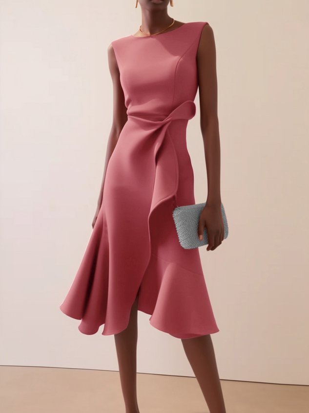 Women's Sleeveless Round Neck Red Temperament Dress