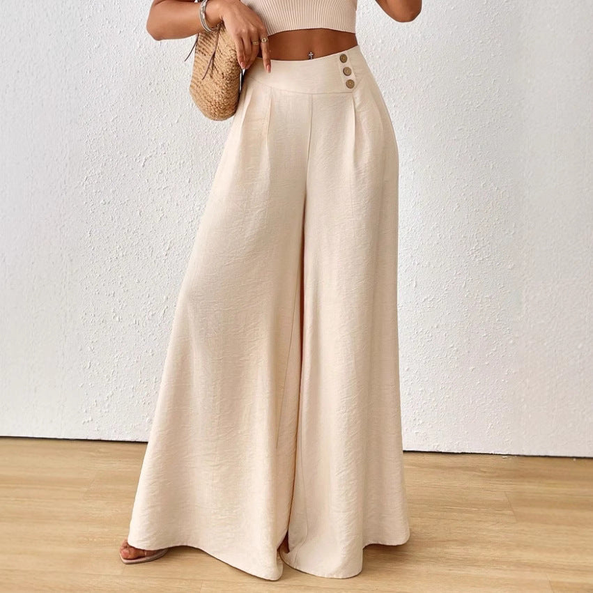 Stylish And Elegant Mid-rise Wide-leg Pants With A Flared Hem