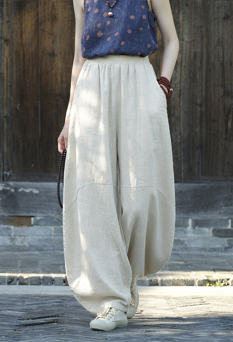 Artistic Retro Cotton And Linen Women's Distressed Loose Casual Pants