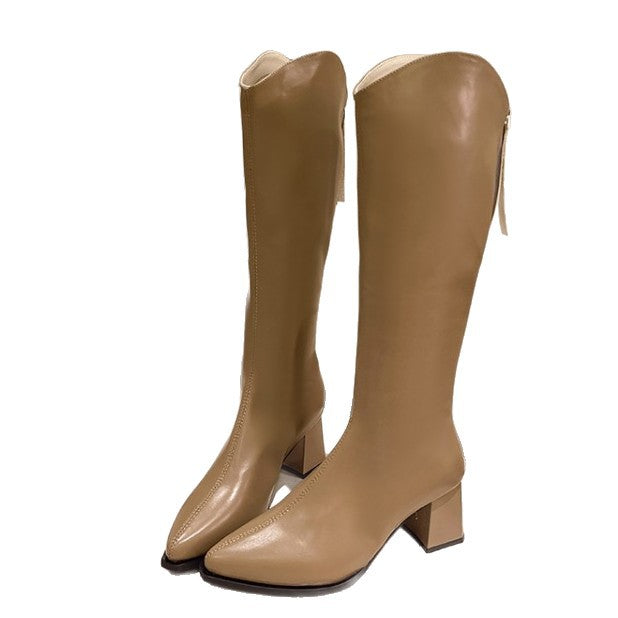 Plus-Size Womens Chunky-Heel Pointed-Toe Mid-Calf Fashion Boots In A Casual Style